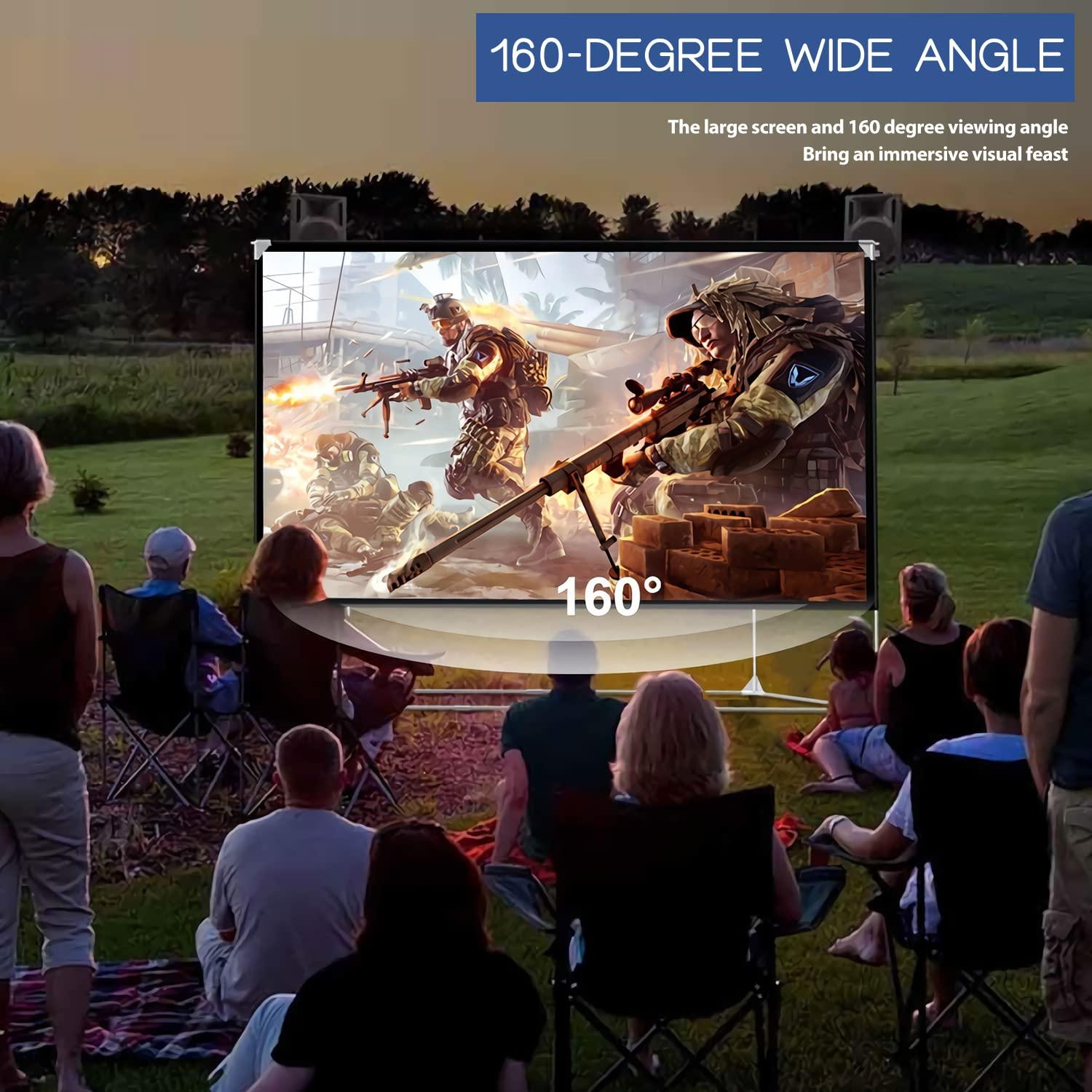 HOIN Projector Screen and Stand 150 inch 16:9 HD 4K Large Outdoor Projector Screen Portable Projection Movie Screen with Carry Bag for Home Theater Backyard Cinema Travel Foldable Anti Crease Windproof