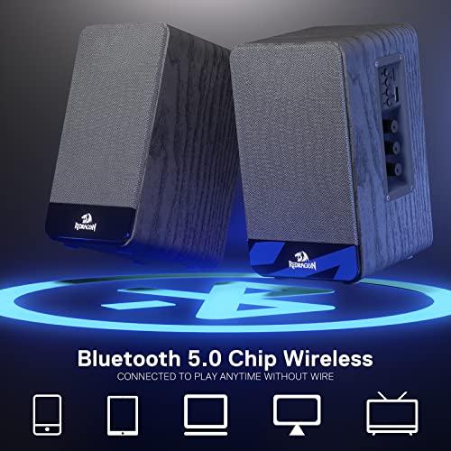 Redragon Redragon GS813 Wireless Desktop Speakers, 2.0 Bookshelf Speaker w/20W Output, BT 5.0/3.5mm AUX, Enhanced Bass/Treble Knob and TF Card/USB Flash Drive Supported