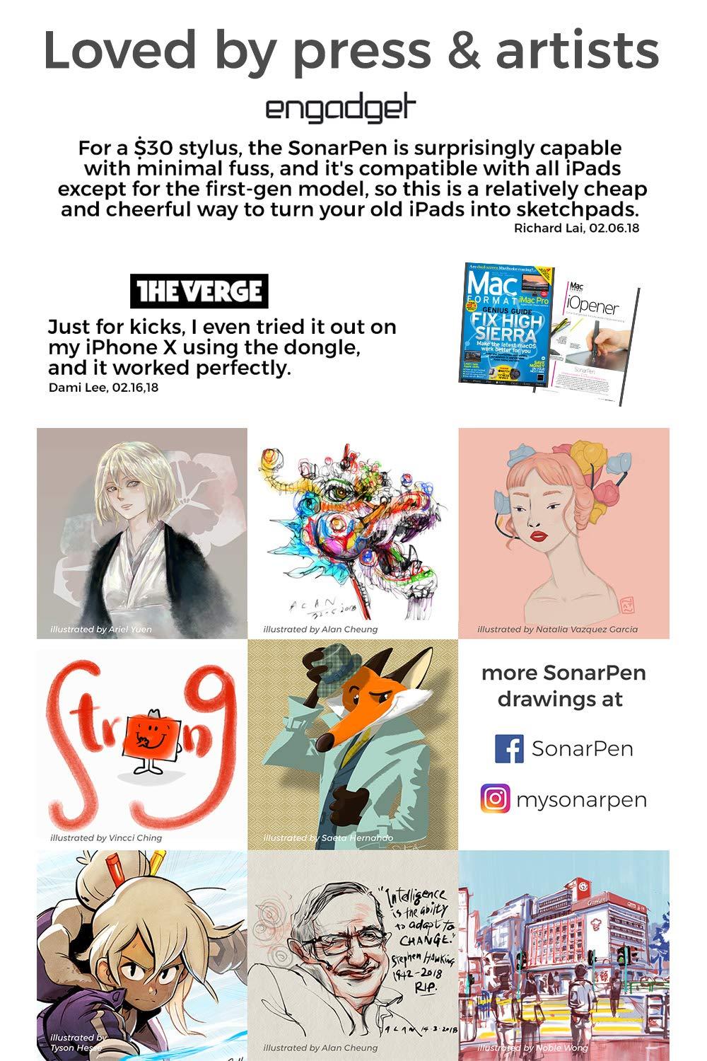 SonarPen SonarPen - Pressure Sensitive Smart Stylus Pen Bundle w Replacement Nibset Optimized for iOS Pocket Carrier. Compatible with Apple iPad/iPhone/Android/Switch/Chromebook Neon-Green