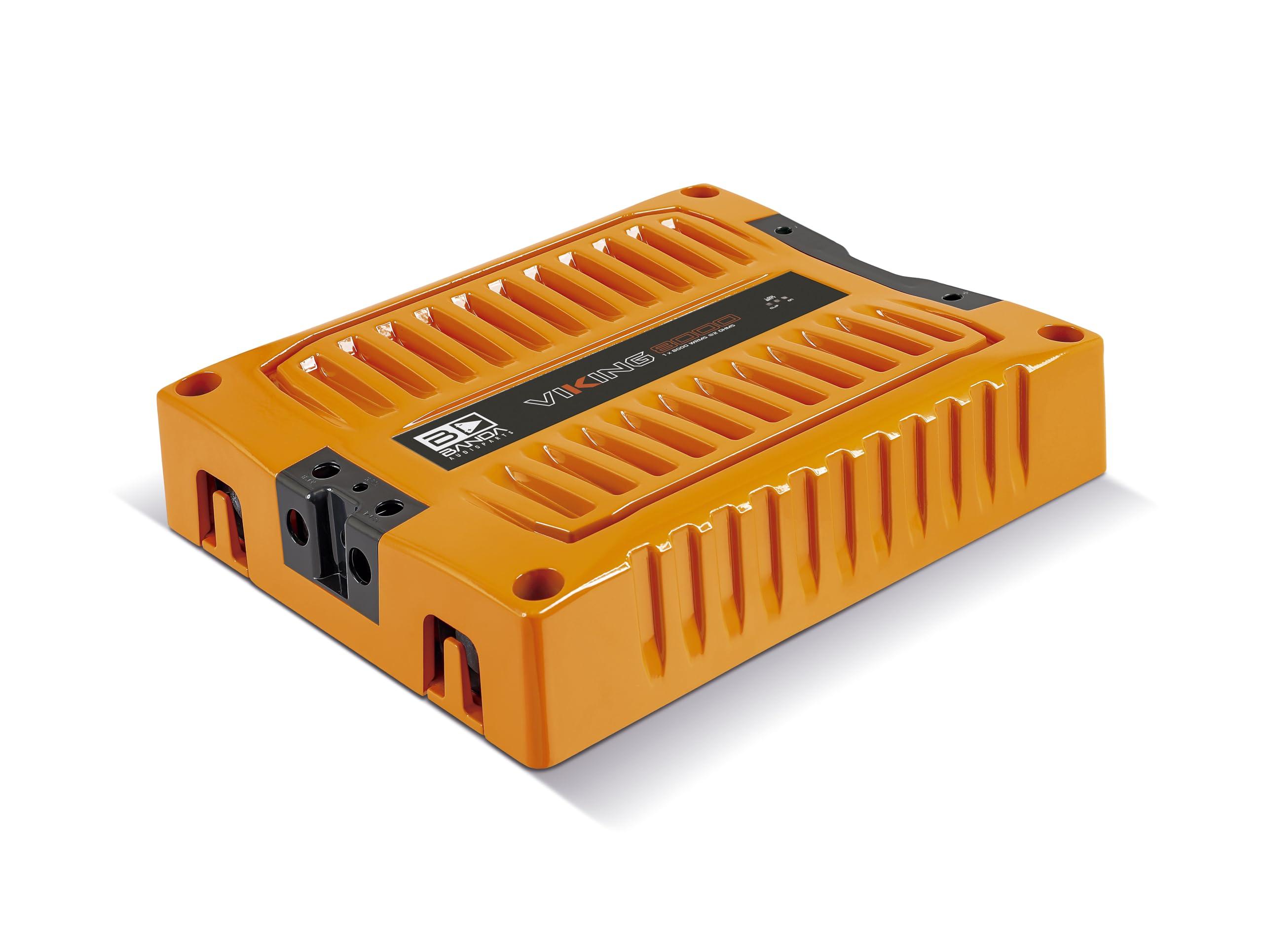 Banda Audioparts Banda VIK8000.2ORANGE Car Amplifier Audio Speaker 2-Ohms Full Range New Viking 8000 Watts Rms LED Indicator Sound Specialization Aluminum Chassis - Orange
