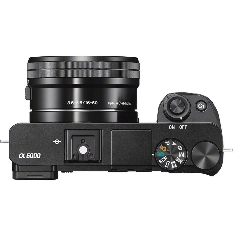 Sony Sony Alpha a6000 Mirrorless Camera with 16-50mm Lens (ILCE6000L/B) + 64GB Card + Card Reader + Case + Flex Tripod + Hand Strap + Memory Wallet + Cap Keeper + Cleaning Kit (Renewed)