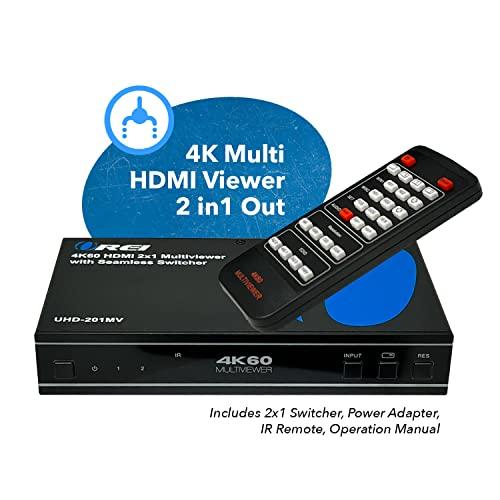 OREI OREI 4K HDMI Multi Viewer 2 in 1 Out Switcher 2 Ports Seamless IR Remote Support 4K @ 60Hz 1080P for PS4/PC/DVD/Security Camera HDMI Switch Optical Audio L/R Output - (UHD-201MV)
