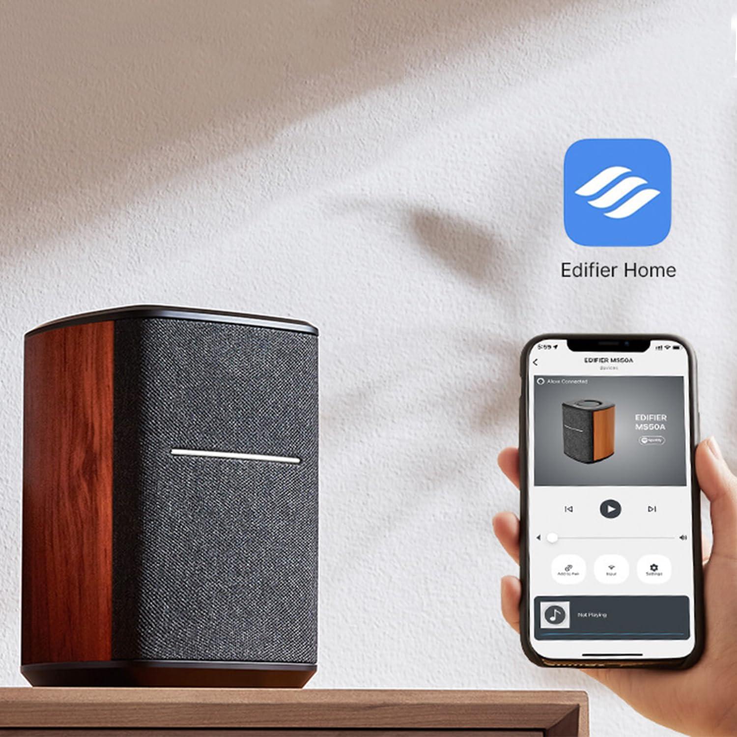 Edifier Edifier WiFi Smart Speaker Without Microphone, Works with Alexa, Supports AirPlay 2, Spotify,Tidal Connect, 40W RMS One-Piece Wi-Fi and Bluetooth Sound System, No Mic, MS50A