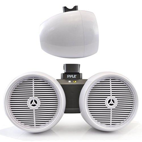 Pyle Pyle Marine Wakeboard Tower Speakers - Waterproof 6.5” Dual Subwoofer Speaker Set & 1.0” Tweeters, LED Lights and 400 Watt Power - 2-Way Boat Audio System w/Mounting Bracket-PLMRWB852LEW (White)
