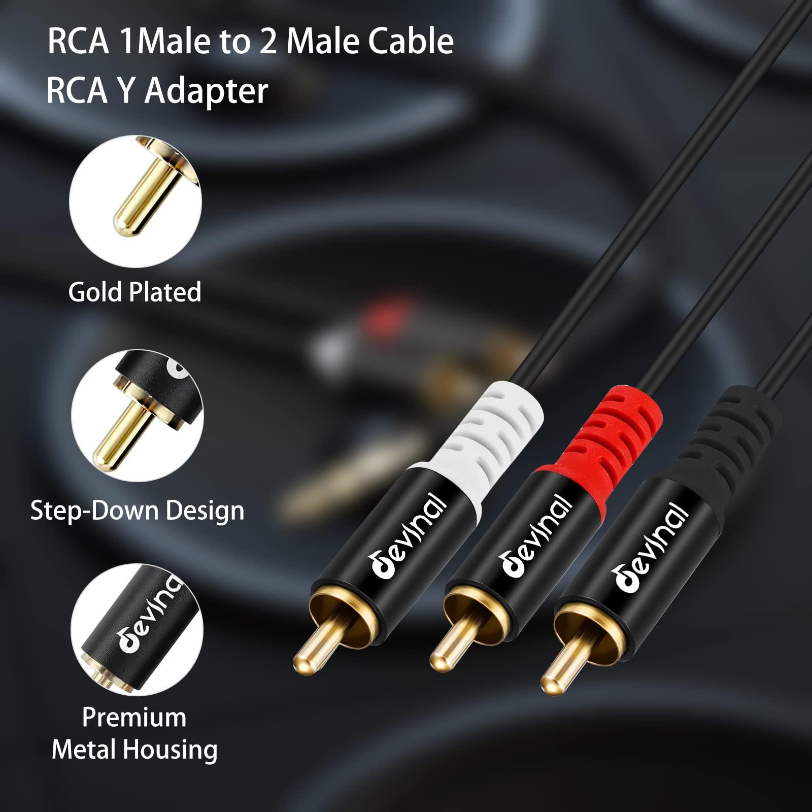Devinal Devinal RCA Y Cable, RCA/Phono Y Splitter, RCA 1 Male to 2 Male Y Adapter, Male/Male Subwoofer Cable Gold Plated for subs/amps/Hi-Fis/Home Theater/receivers 3.3Feet/1M