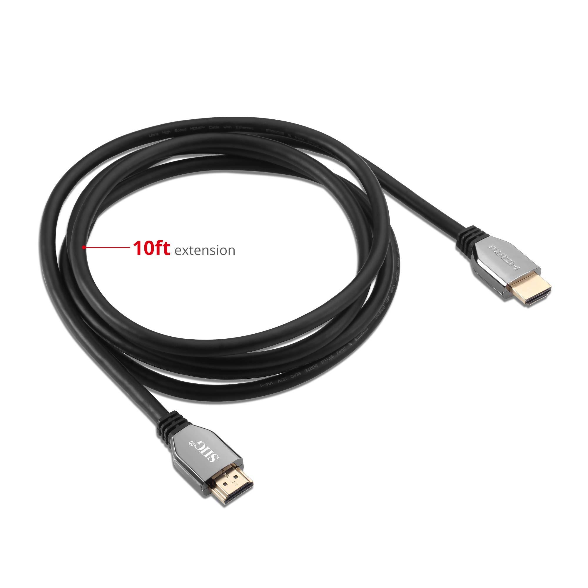 SIIG SIIG 8K Ultra High Speed HDMI Cable - 10ft, HDMI 2.1 Cable - 8K,48Gbps,Dynamic HDR,4K/120Hz,eARC, HDCP 2.3 DSC, for PS5, Xbox Series X, RTX 3XXX, RX 6XXX, Apple TV, and More (CB-H21611-S1)