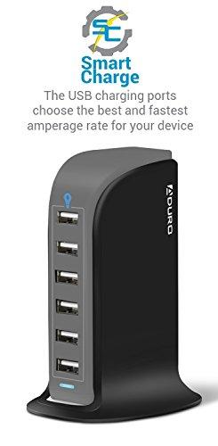 Aduro Aduro 40W 6-Port USB Desktop Charging Station Hub Wall Charger for iPhone iPad Tablets Smartphones with Smart Flow (Black)