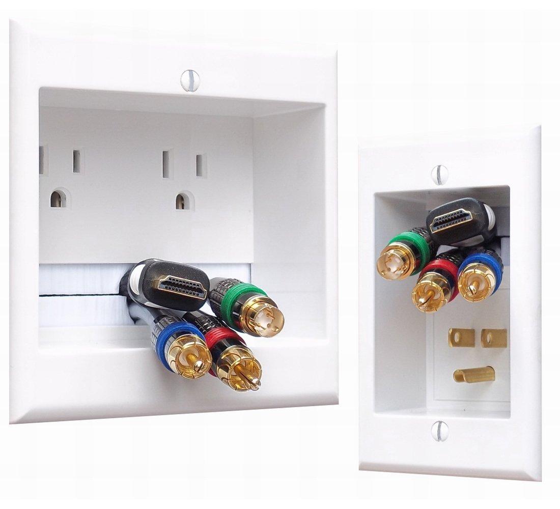 PowerBridge Solutions PowerBridge TWO-PRO-6 Dual Outlet TV Cord Hider for Wall Mounted TVs - Recessed In-Wall Cable hider System for Power & Low Voltage - Matches Existing Outlets -Hide Wires With this Easy DIY Install Kit
