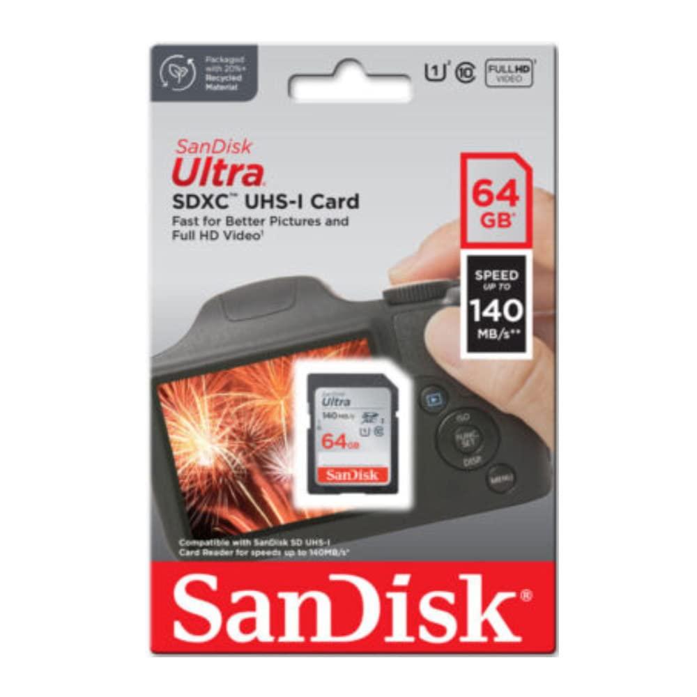SanDisk SanDisk 64GB Ultra Class 10 140 MB/s UHS-I SDXC Memory Card (3-pack) with Focus All-In-One High Speed Card Reader (4 Items)