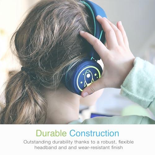 MEE audio MEE audio KidJamz KJ55BT Personalized Bluetooth Wireless Safe Listening Headphones for Kids w/Custom LED-Backlit Design, Volume Limiter, Microphone; Kids Headset for School/iPhone/iPad/Tablet (Blue)