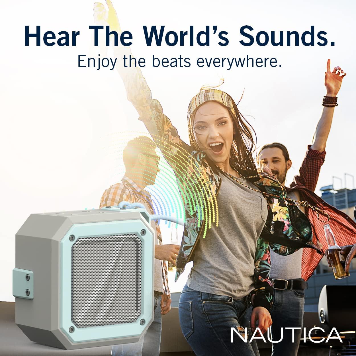 NAUTICA NAUTICA Bluetooth Portable Speaker, Waterproof Wireless Speaker, Outdoor, Bluetooth Patio Speakers, Loud Sound, Clear Audio, USB Drive, 15-Hour Playtime (Gray/Blue)