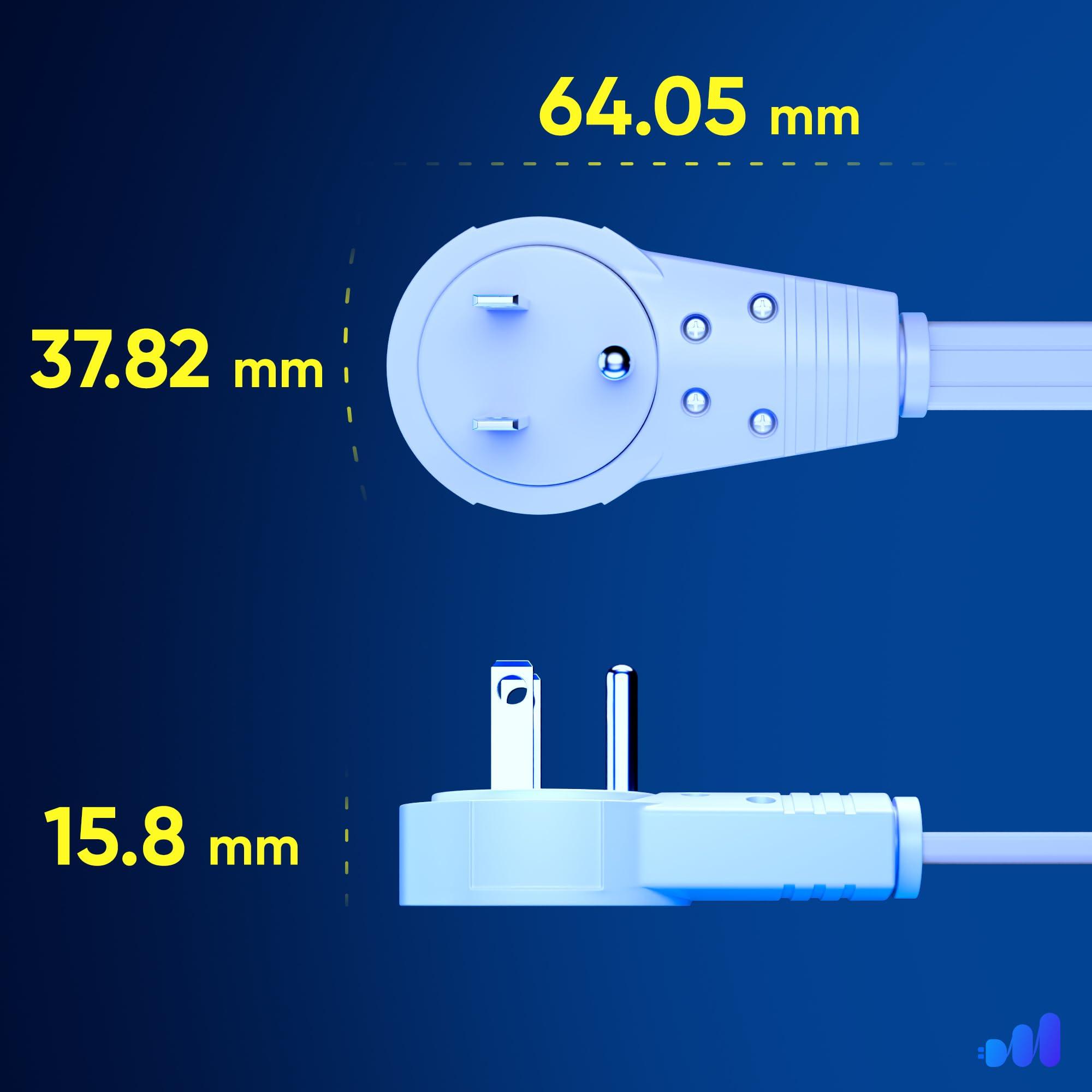 Maximm Maximm Cable 10 Ft 360° Rotating Flat Plug Extension Cord / Wire, 16 AWG Multi 3 Outlet Extension Wire, 3 Prong Grounded Wire - White - UL Certified