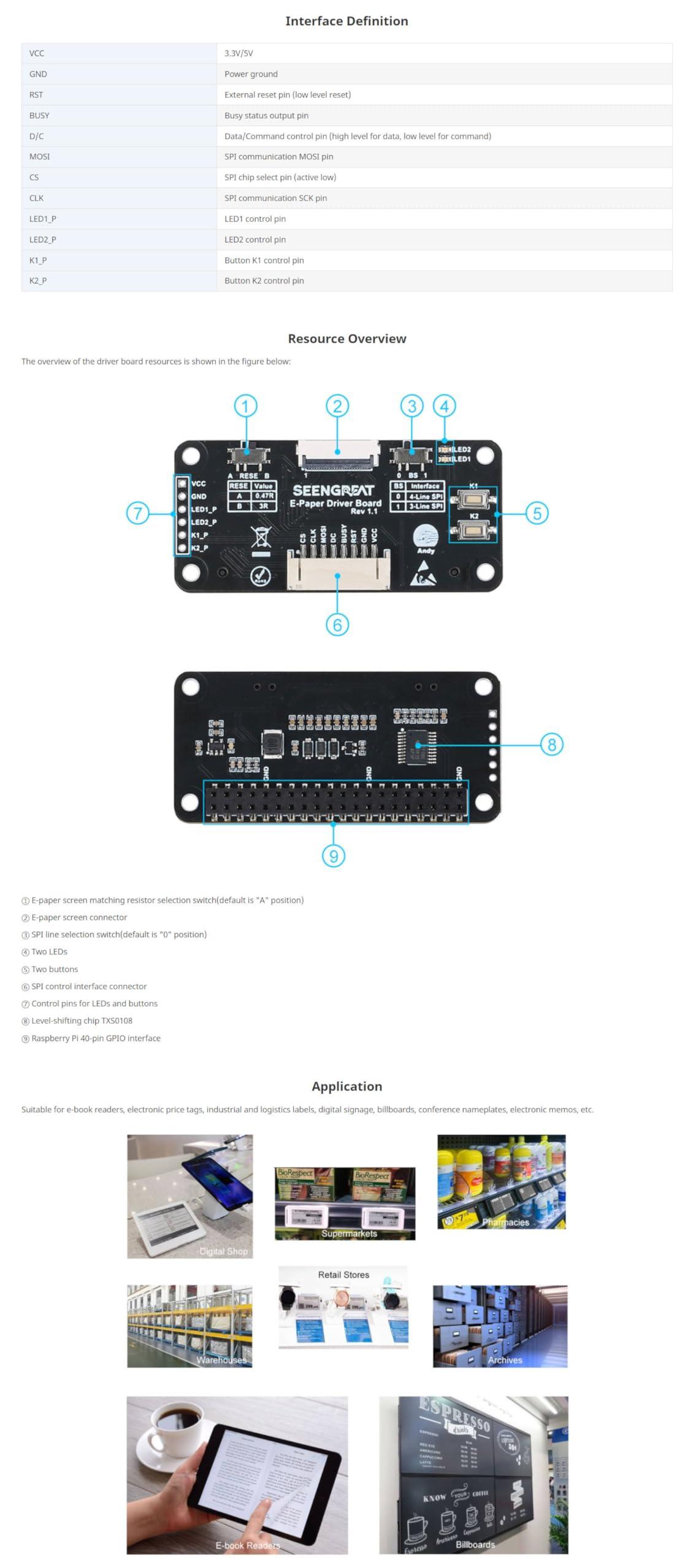 xicoolee 7.5inch E-Ink Display HAT for Raspberry Pi/Jetson Nano Also Fits Arduino/Nucleo 800x480 Pixel Black/White Two-Color SPI Interface E-Paper Screen Panel