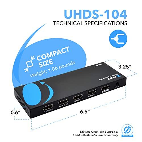 OREI OREI 1 in 4 Out HDMI Splitter, 4K @ 60Hz 2.0 HDMI Splitter 2 Ports with Full Ultra HDCP 2.2, 18 Gbps & 3D Supports EDID Control