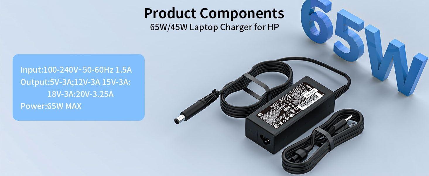 aotisn 19.5V 3.33A 65W Laptop Charger Fit for HP Pavilion G4 G6 G7 G32 G42 G56 G60 G61 G62 G71 G72 DV3 DV4 DV5 DV6 DV7 DM4 M6 M7 Power Adapter Supply Cord