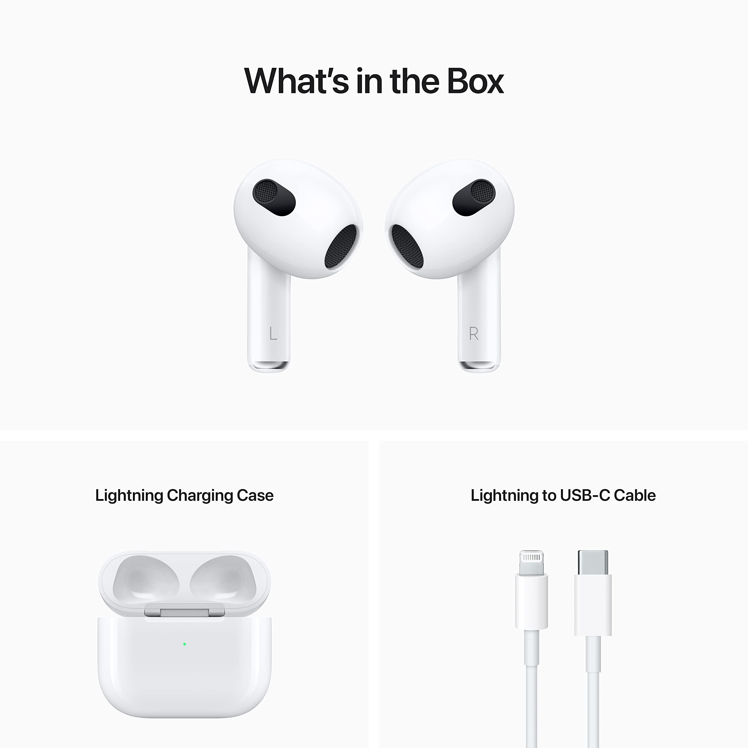 Apple Apple AirPods (3rd Generation) Wireless Ear Buds, Bluetooth Headphones, Personalized Spatial Audio, Sweat and Water Resistant, Lightning Charging Case Included, Up to 30 Hours of Battery Life