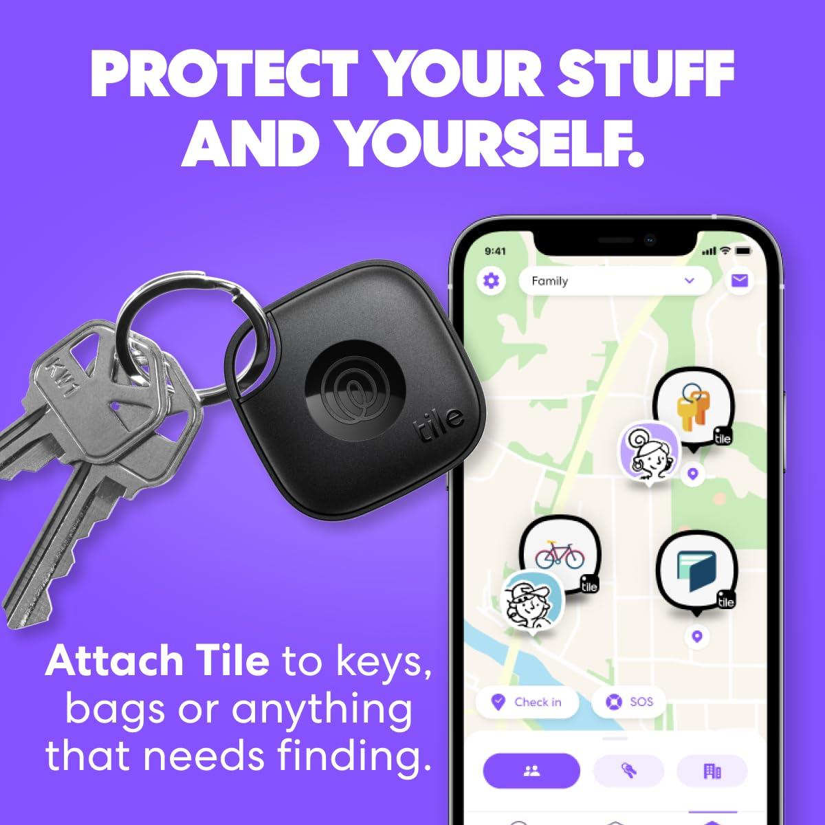 Tile Tile by Life360 Mate (2024) Bluetooth Tracker, Keys Finder and Item Locator for Keys, Bags and More. Phone Finder. Both iOS and Android Compatible. 4-Pack (Black)