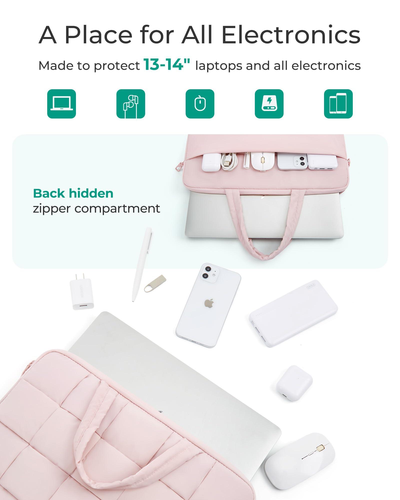 BAGSMART BAGSMART 13-14 Inch Laptop Case, Portable Puffy Laptop Sleeve with Handle, Compatible with MacBook Air/Pro 13.3 13.6 Inch M4 M3 M2 M1, Computer Sleeve Fitted with Dell,HP, Beige