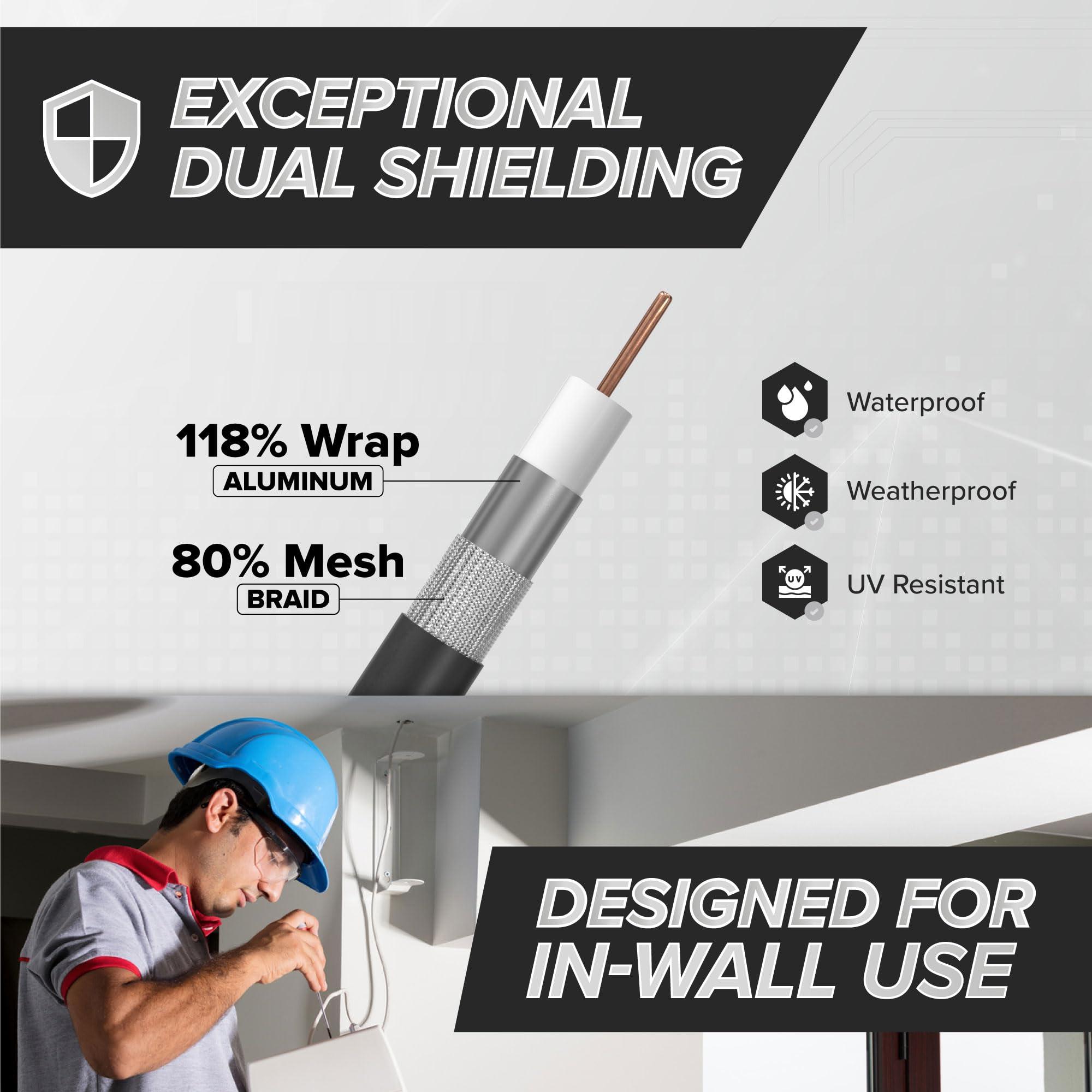 THE CIMPLE CO THE CIMPLE CO Coaxial Cable, 35 FT, Indoor/Outdoor, High Speed Internet, Satellite Extension, RG6, Dual Shielded Coax, CATV, UV Resistant, Weather Proof, CL2 Rated, 10.5 Meters, Black