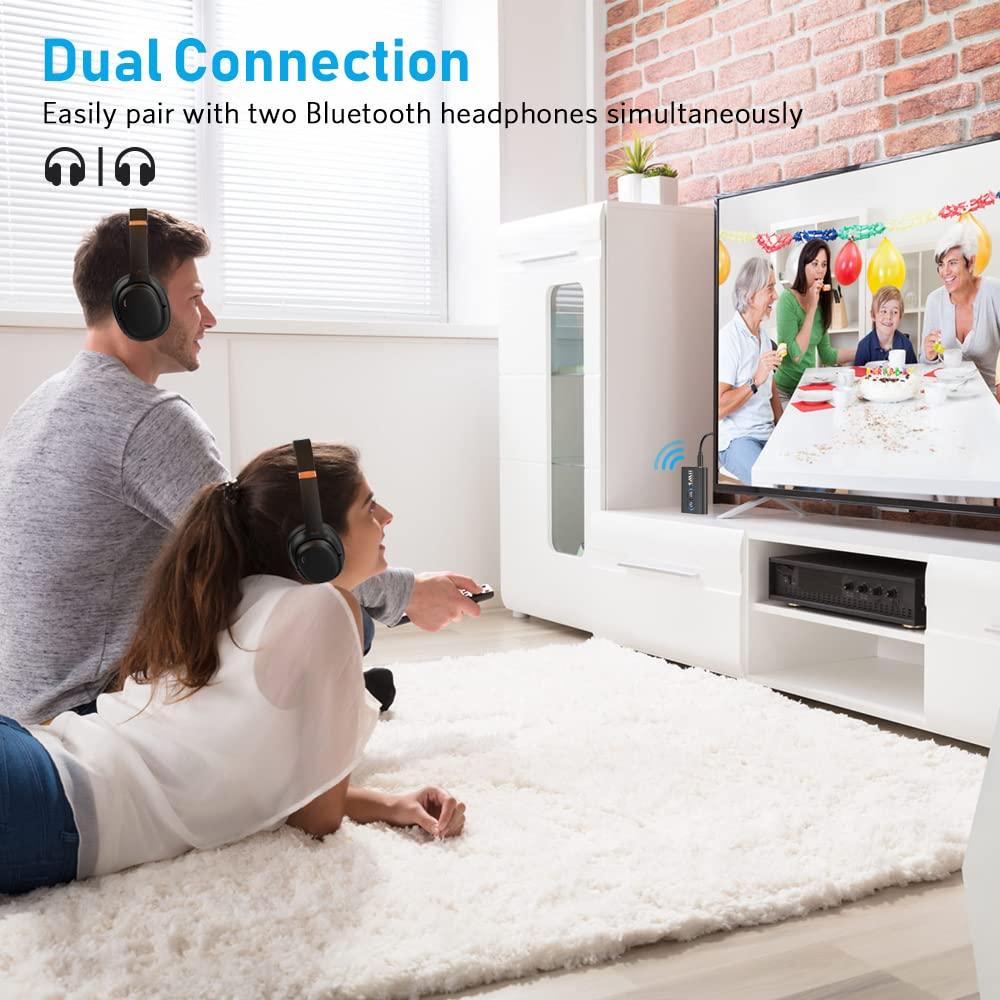 1Mii 1Mii Bluetooth 5.3 Transmitter Receiver for TV to Wireless Headphones, Dual Link AptX Adaptive/Low Latency/HD Audio, Aux Bluetooth Audio Receiver Adapter for Home Stereo, Airplane, Boat, Gym