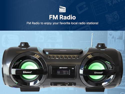 Emerson Emerson EPB-3005 Retro Portable Boombox CD Player, Cassette, AM/FM Radio, Bluetooth, USB, LED Display, Aux-in, Headphone Jack, Battery or AC Powered, Classic Entertainment for Home & Outdoors
