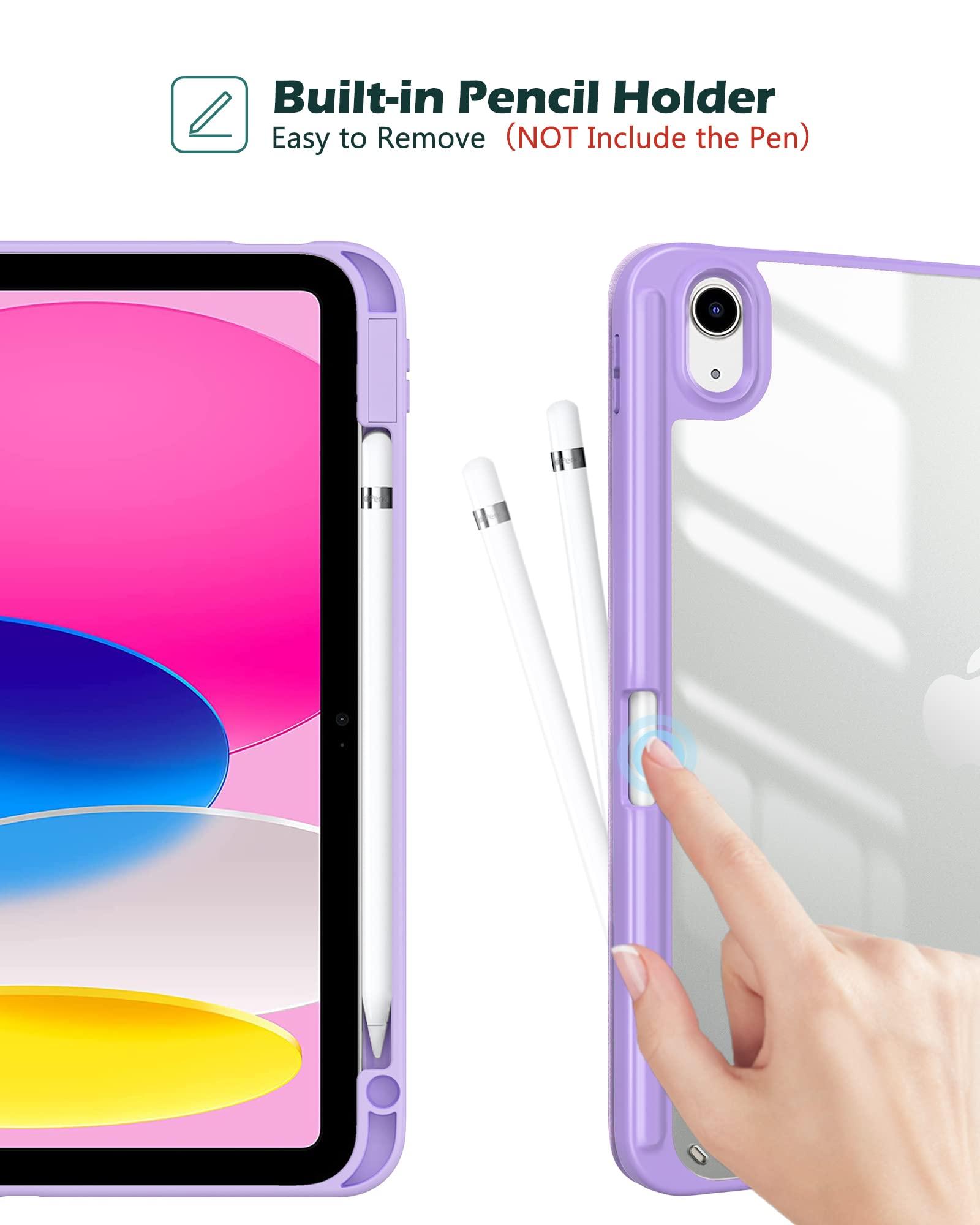 ProCase ProCase for iPad 10th Generation Case with Pencil Holder 2022 10.9 Inch, Clear Back iPad 10 Case, 10th Gen iPad Case for A2696 A2757 A2777 -Purple