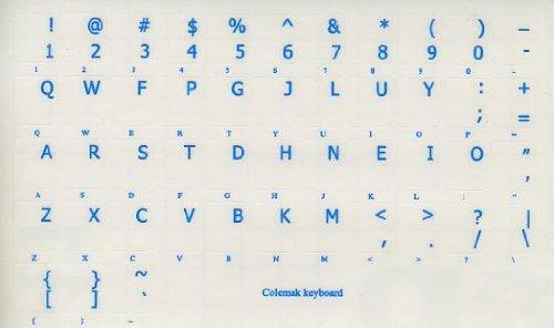 4Keyboard COLEMAK Keyboard Labels Layout ON Transparent Background with Blue OR Yellow Lettering (Blue)