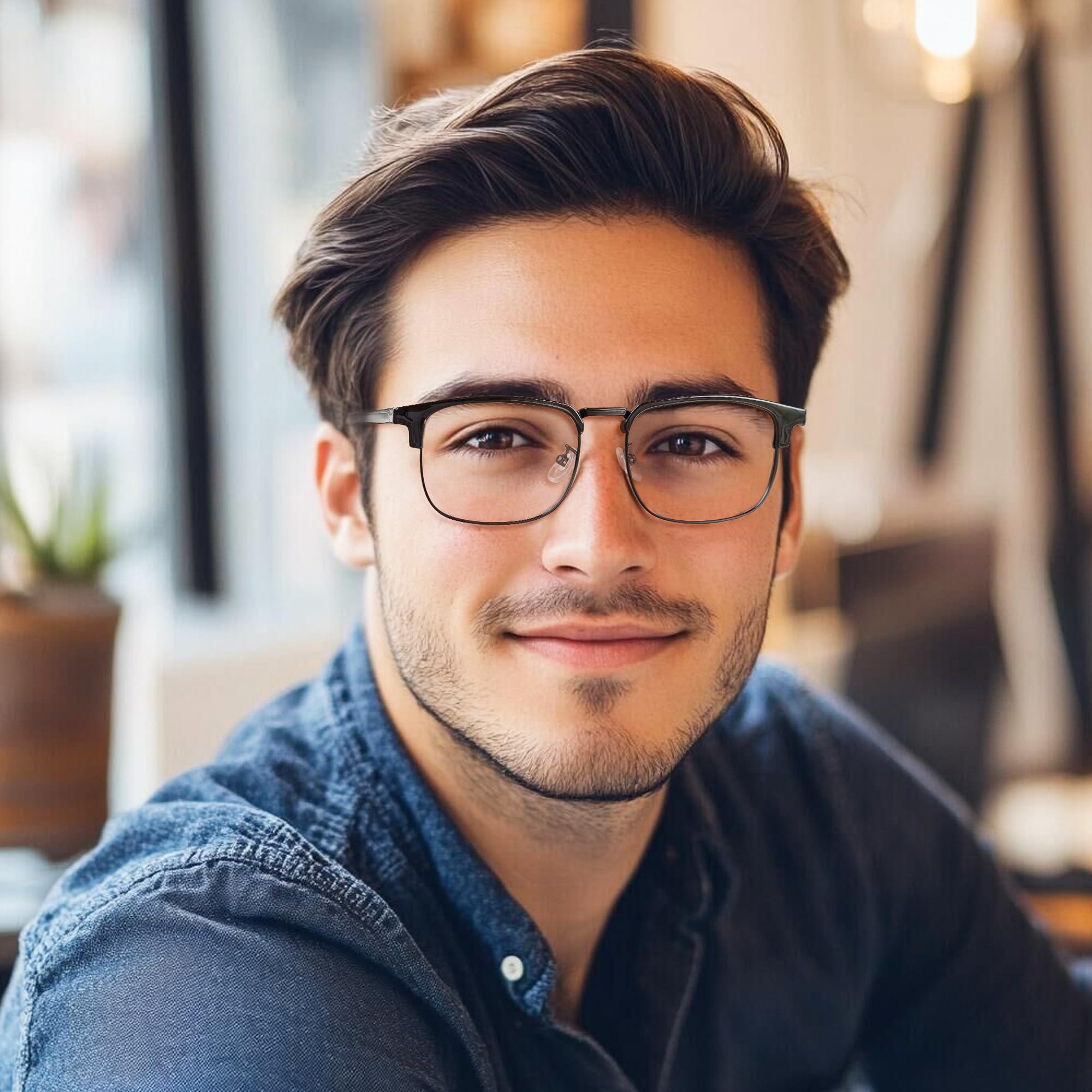 Cyxus Cyxus Men Blue Light Blocking Glasses Half Rimless Computer Gaming Glasses Square Fashion Glasses for Men 8216 Black