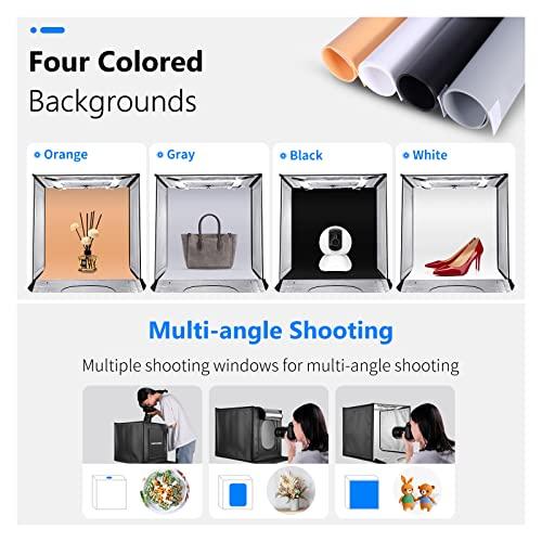 Neewer NEEWER Photo Studio Light Box, 16\" x 16\" Shooting Light Tent with Adjustable Brightness, Foldable and Portable Tabletop Photography Lighting Kit with 80 LED Lights and 4 Colors Backdrops