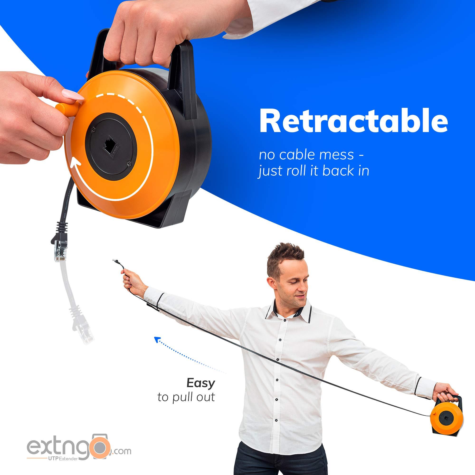 EXTNGO EXTNGO Retractable Network Cable Extender, 50 Ft (15 Meter) CAT 6 Ethernet Cable Flat-Portable 1Gbps Data Speed-Swiftly Setup Temp Networks-Cascadable Male-Female RJ45 Connector-UTP Cable Reel