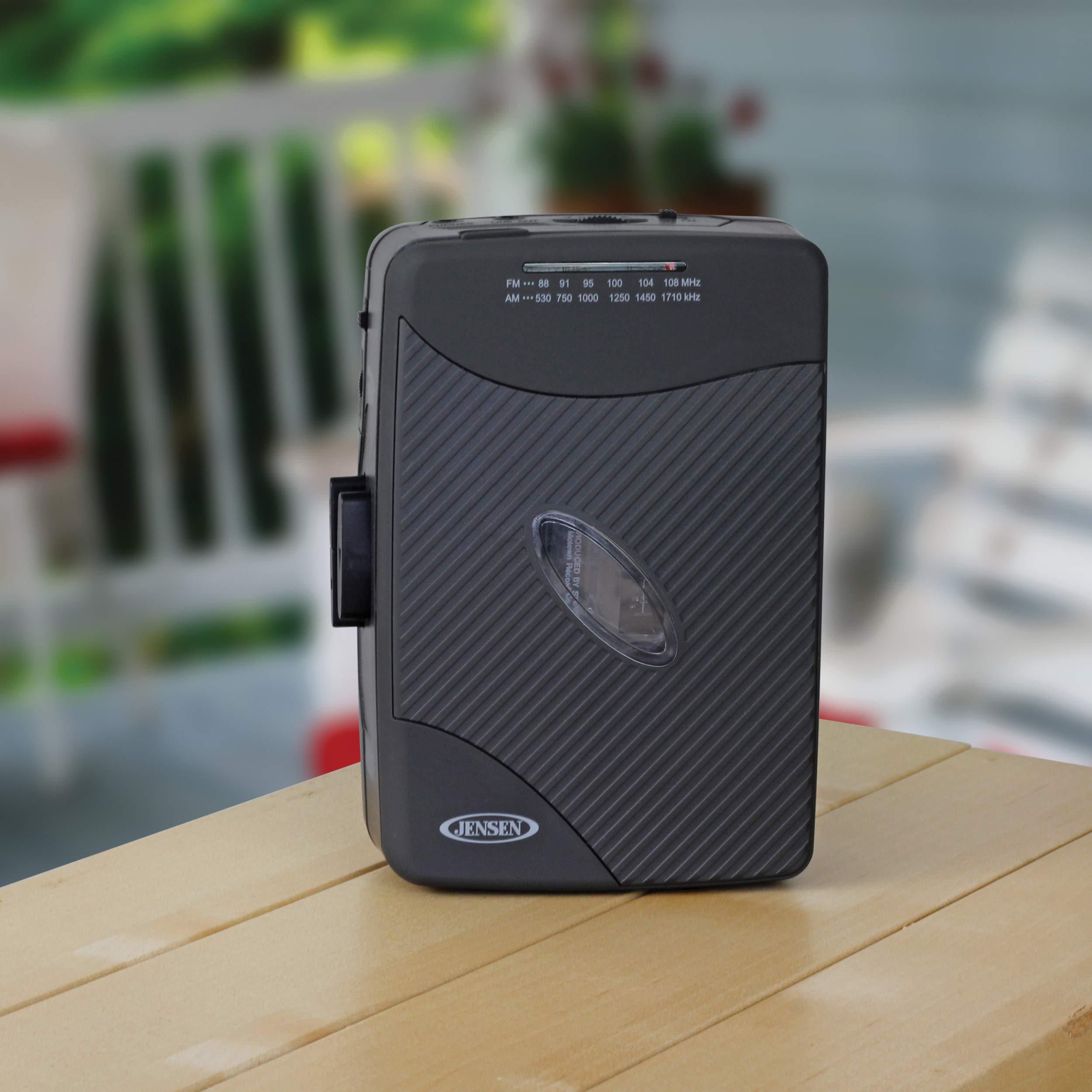 Jensen JENSEN Portable Cassette Player, Simple Retro Compact Style with AM/FM Radio, Detachable Belt Clip, and Stereo Earbuds Included
