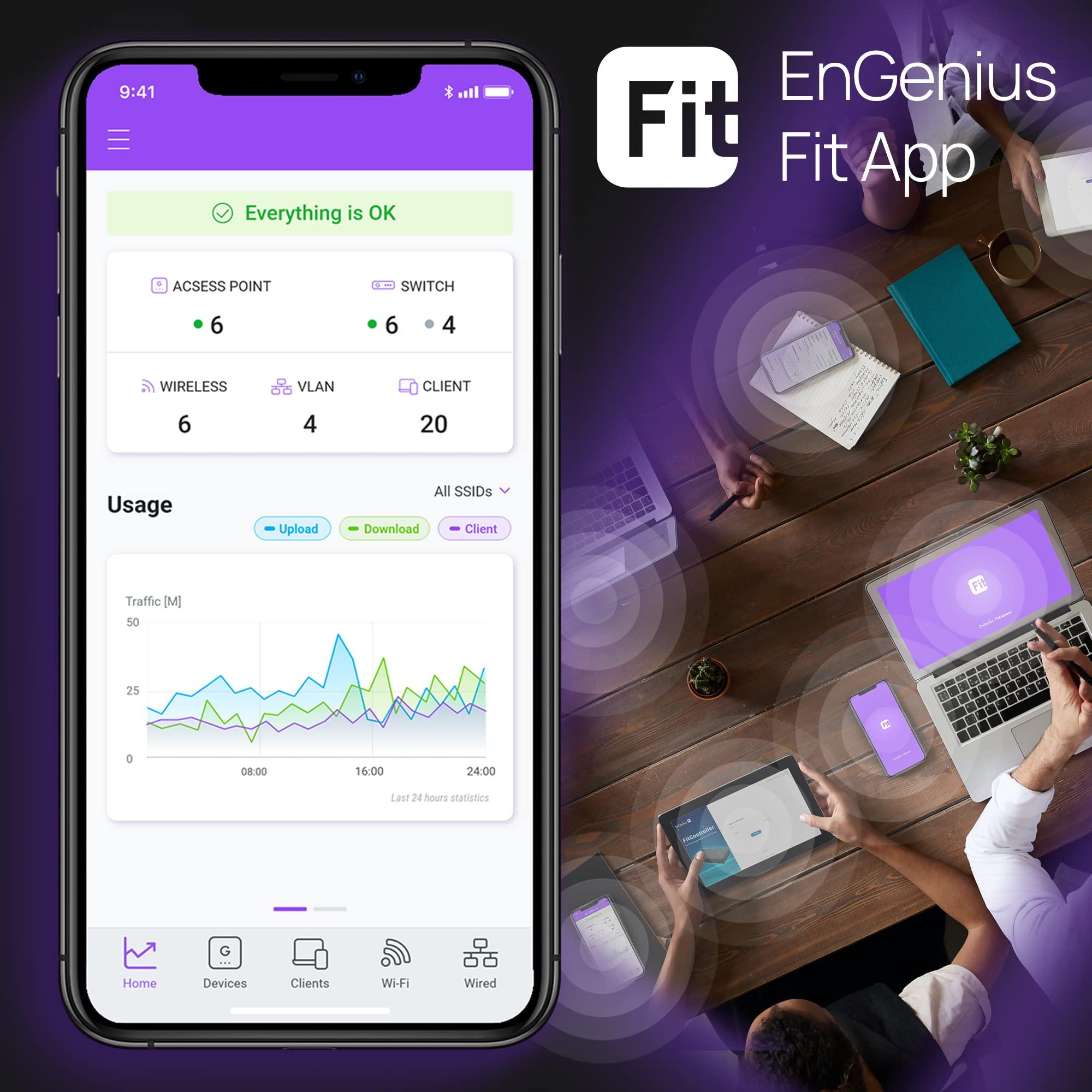 EnGenius EnGenius Fit L2 Plus Managed 24-Port Gigabit PoE+ Switch | 802.3at/af PoE+ Ready | 410W Budget | 4 SFP Uplink Ports | 56 Gbps Switching Capacity | [EWS7928FP-FIT]