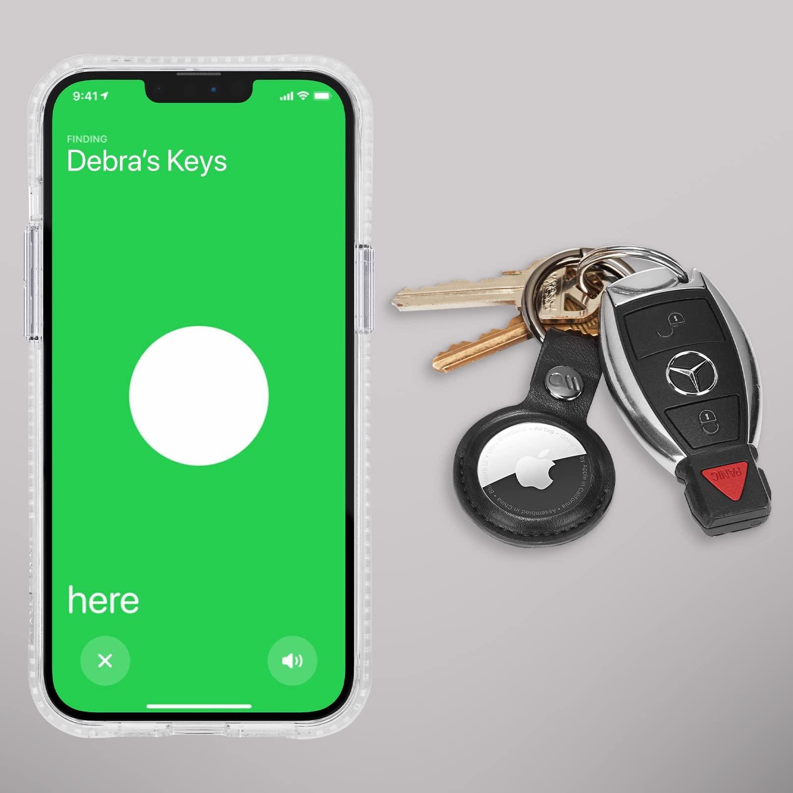 Case-Mate Case-Mate AirTag Keychain Holder - Durable Vegan Leather Air Tag Key Ring w/ Heavy Duty Ring Clip - Protective Case for AirTag Holder for Dog Collar, Keys, Luggage, Backpack - Black