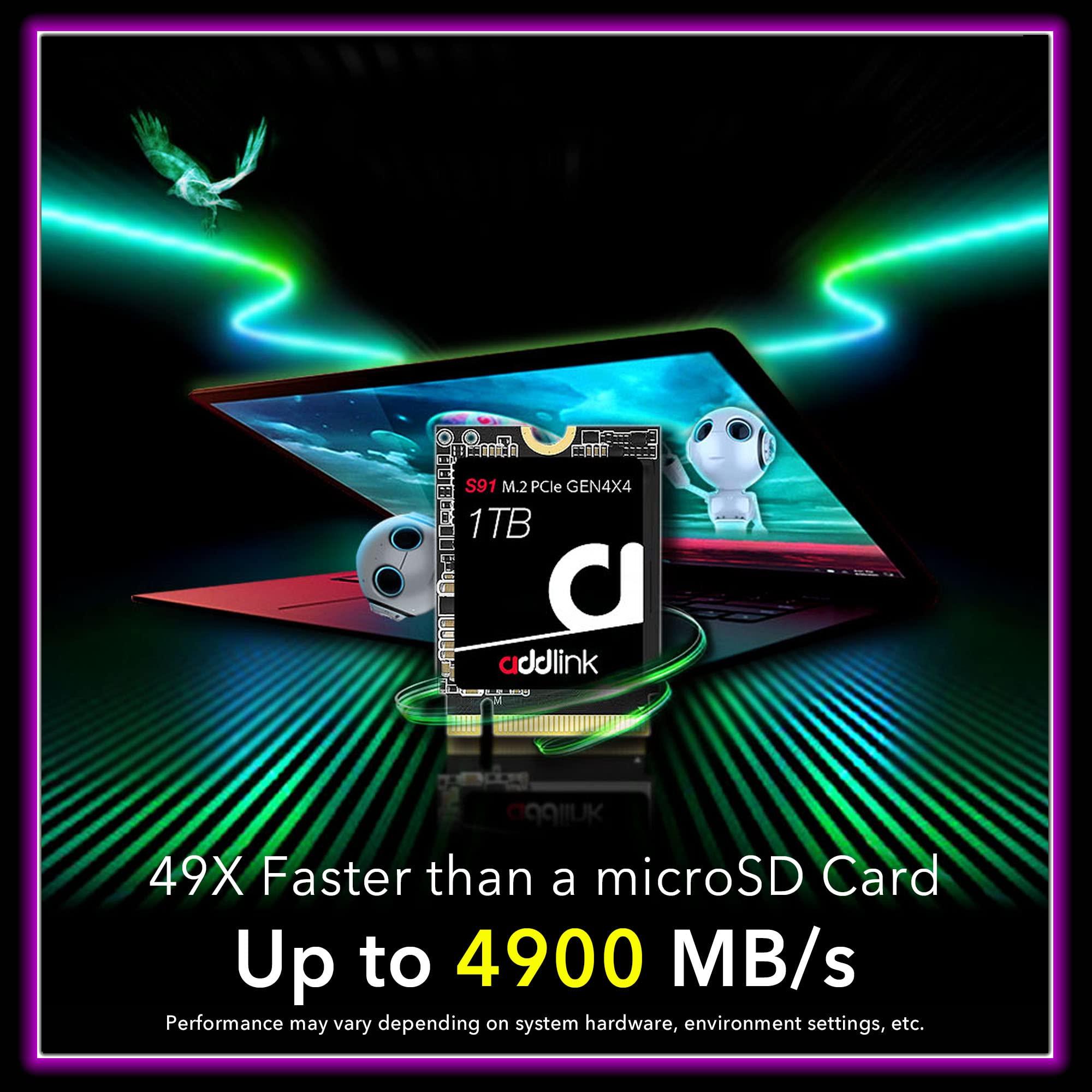 Addlink Addlink S91 1TB 2230 NVMe High Performance PCIe Gen4x4 2230 3D NAND SSD - Read Speed up to 4900 MB/s Compatible with Steam Deck, ROG Ally, Laptop, Internal Solid State Drive - (ad1TBS91M2P)