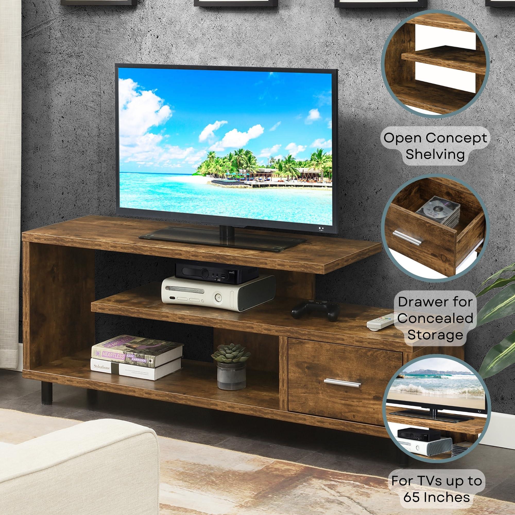Convenience Concepts Convenience Concepts Seal II Stand 23.75" 3-Tier Entertainment Center 65 Inches, Modern 1 Drawer TV Mount with Shelves for Living Room, Barnwood