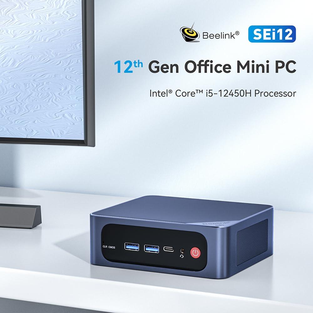Beelink Beelink Mini PC, SEi12 Mini Computers Intel i5-12450H(Up to 4.4GHz) 8C/12T, Micro PC 16GB DDR4 RAM 1TB M.2 NVMe SSD, Desktop Computer 4K@60Hz/HDMI&DP/WiFi6/BT5.2/Gigabit Ethernet/HTPC/W-11 Pro