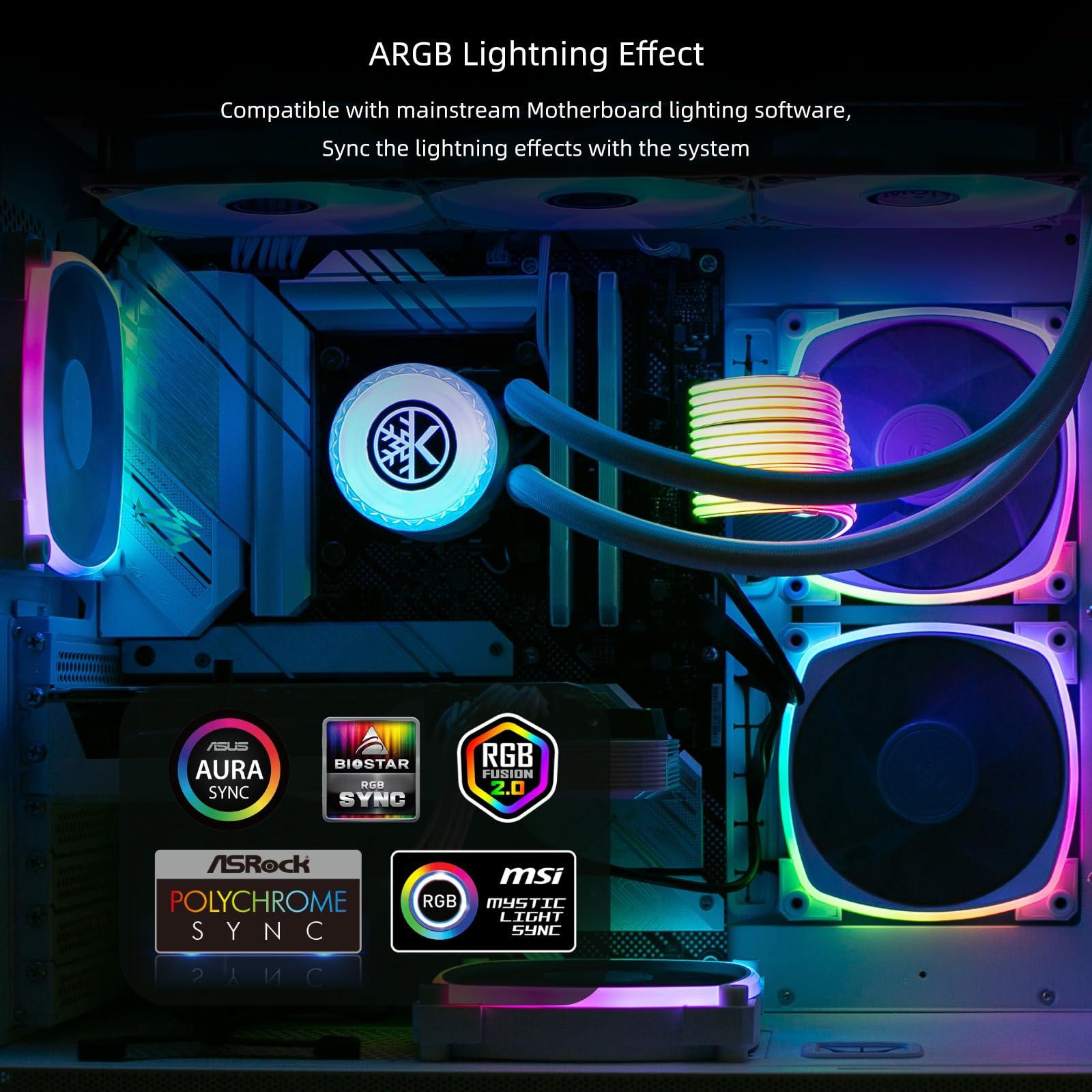 KINGCOOL KINGCOOL Aqua Freeze AIO Cooler 240mm Radiator Liquid CPU Cooler RGB All-in-One Water Cooling System, 2x120mm ARGB Fans, AMD AM5/AM4 Intel LGA 1851/1800/1700/115X Sockets Compatible (240mm, White)