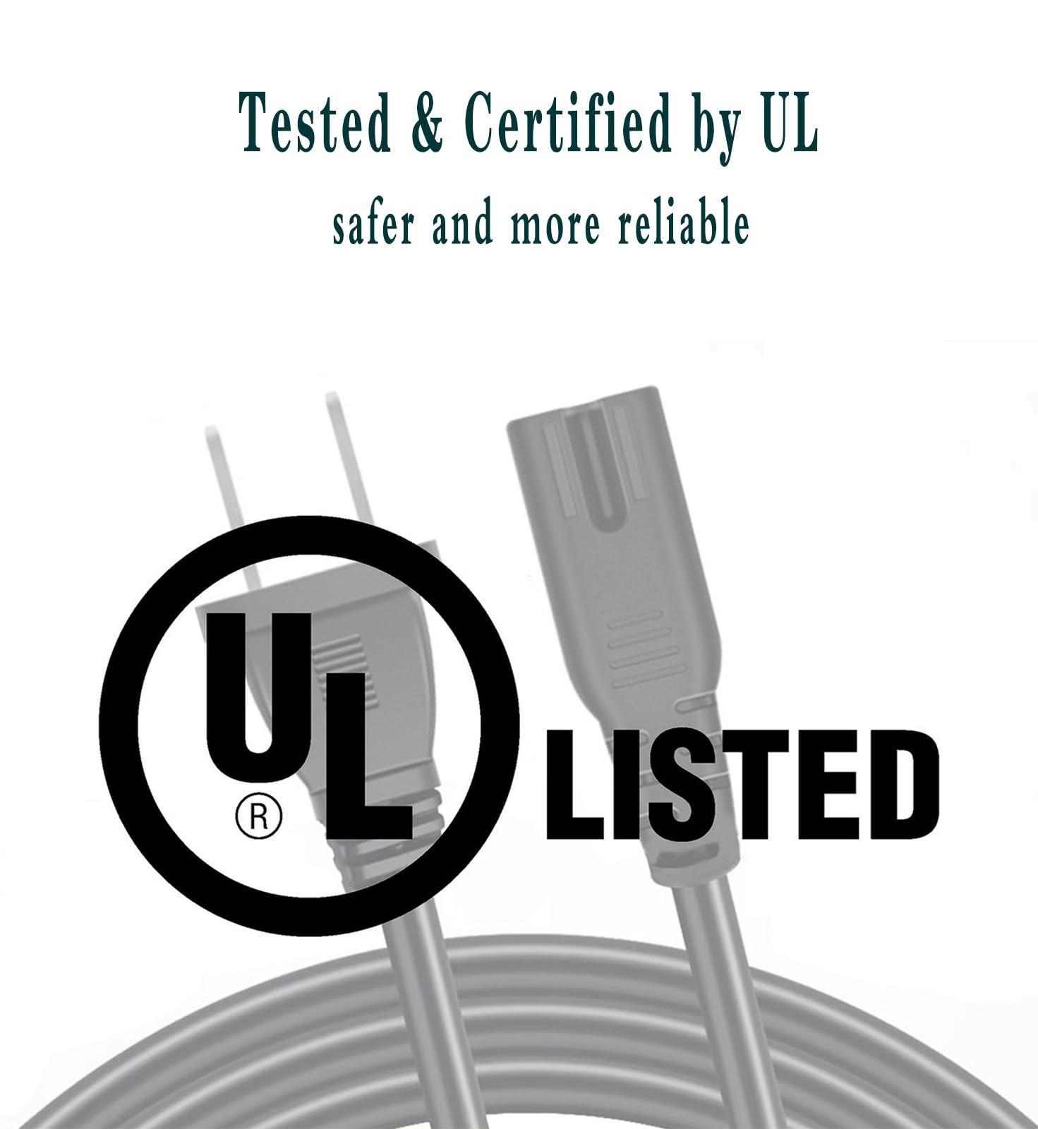 UNIMOSON 2 Prong Power Cable Cord Compatible TCL Roku Smart LED LCD HD TV - UL Listed TCL Roku TV AC Power Cable Cord Plug