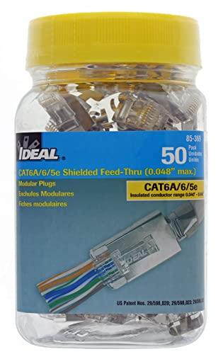 Ideal Industries IDEAL INDUSTRIES INC. 85-369 Shielded Feed-Thru Modular Plug Connector, Cable Connector for CAT6A/6/5e Shielded Cables, (50 Connectors, Jar)