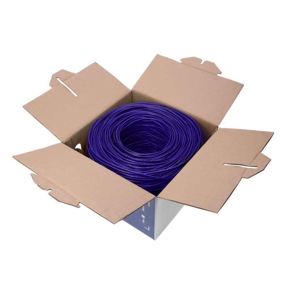 SATMAXIMUM CAT6 Cable 1000ft Solid Conductor 23AWG 4 Pair 550MHz Unshielded Twisted Pair (UTP), Bulk Ethernet LAN CCA Wire, Pull Box (Purple)