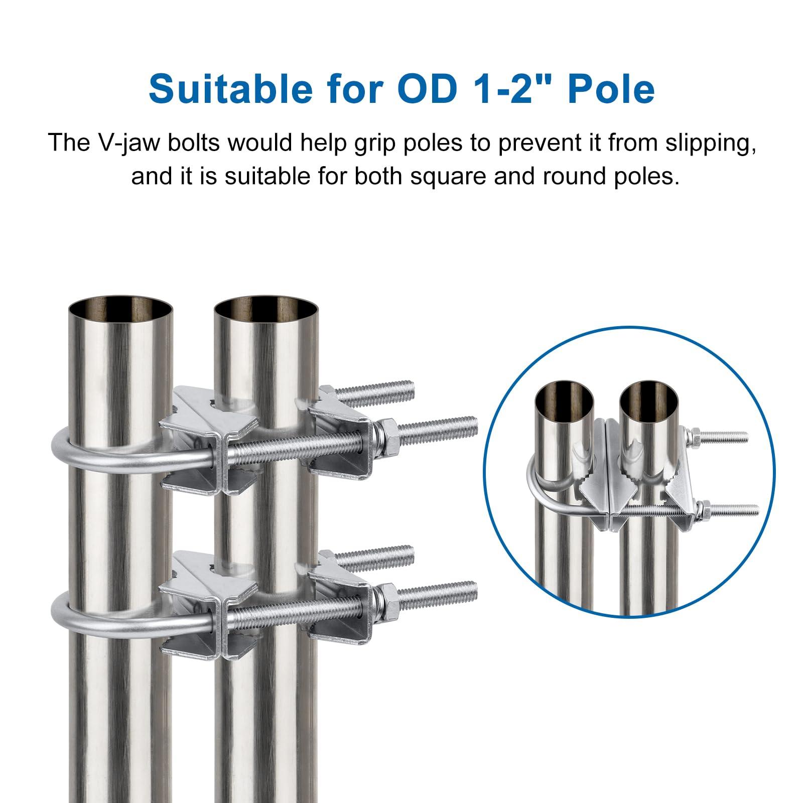 MOOKEERF MOOKEERF Double Antenna Mast Clamp - 6 PCS Antenna Pole Mount Bracket V Jaw Block with U Bolts,Heavy Duty Mast to Mast Mount Bracket Kit for Outside Home Antenna