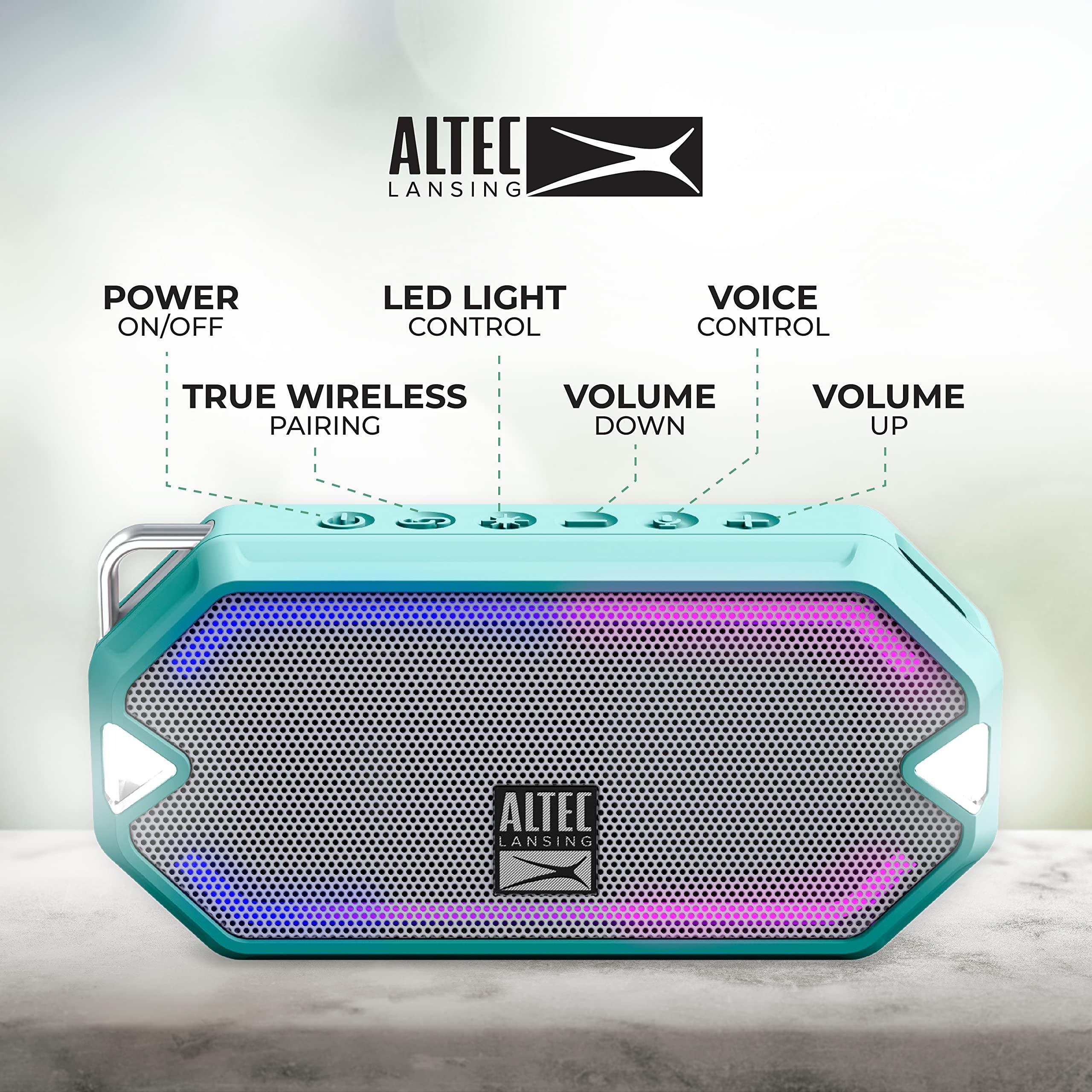 Altec Lansing Altec Lansing - HydraMini Wireless Bluetooth Speaker, IP67 Waterproof USB C Rechargeable Battery with 6 Hours Playtime, Compact, Shockproof, Snowproof, Everything Proof (Mint Green)