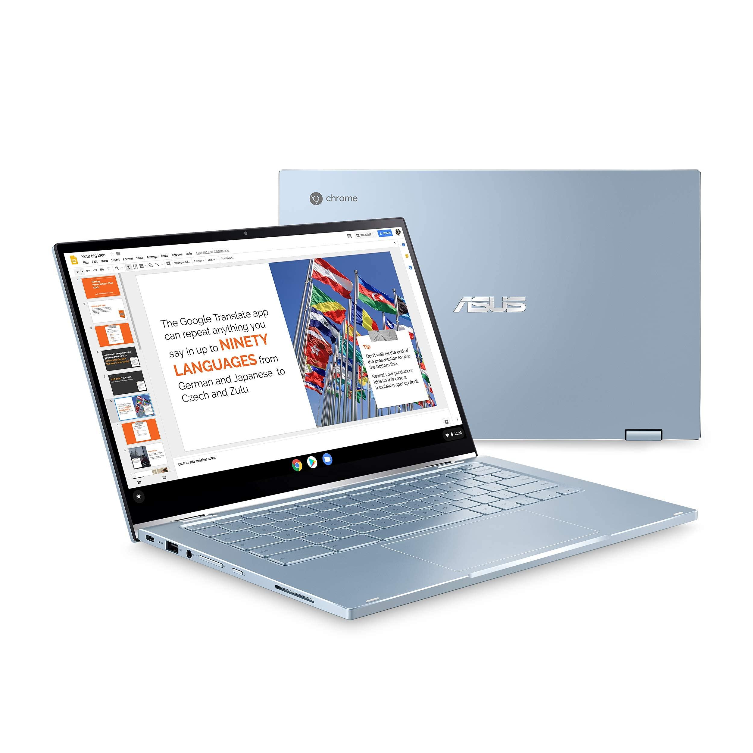 ASUS ASUS Chromebook Flip C433 2 in 1 Laptop, 14" Touchscreen FHD NanoEdge Display, Intel m3-8100Y Processor, 8GB RAM, 64GB eMMC Storage, Backlit Keyboard, Silver, Chrome OS, C433TA-AS384T (Renewed)