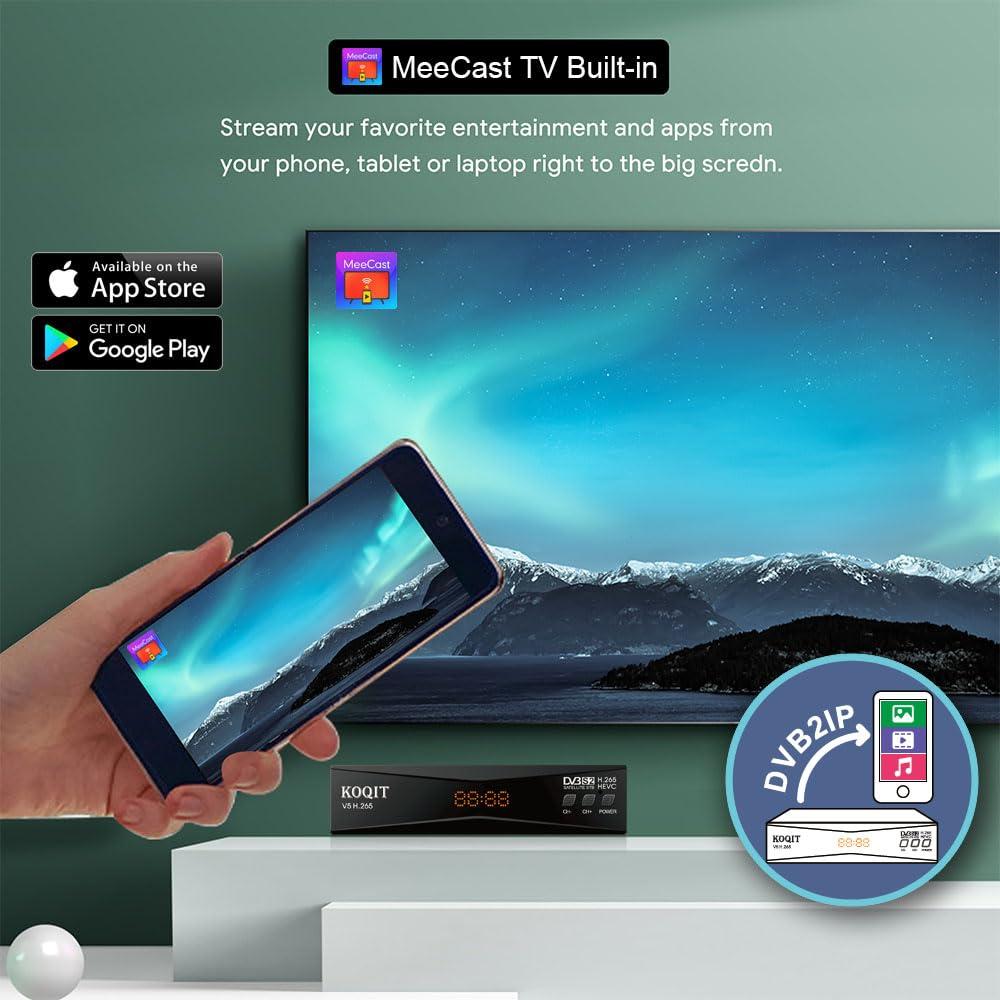 KOQIT Koqit V5H H.265 Free To Air FTA Satellite Receiver DVB-S2 Satellite TV Receiver HEVC DVB S2 Galaxy 19 Receivers Sat DVB Finder Meecast Biss PVU YouTube TV Decoder DVB2IP Box