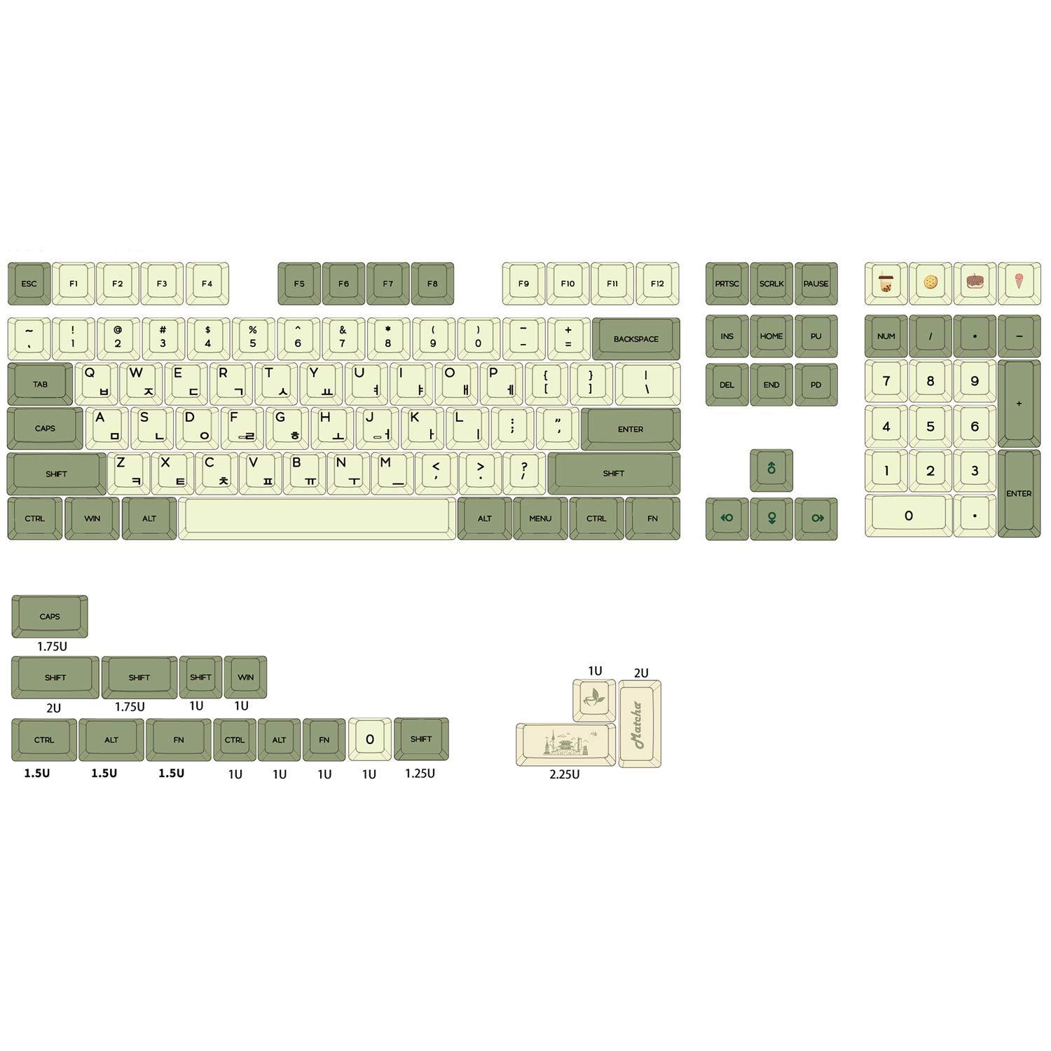 KPREPUBLIC XDA V2 Matcha Green Tea Dye Sub Keycap Set Thick PBT for Keyboard gh60 Poker 87 tkl 104 ansi xd64 bm60 xd68 xd84 xd96 Janpanese (Matcha Set KR x1)