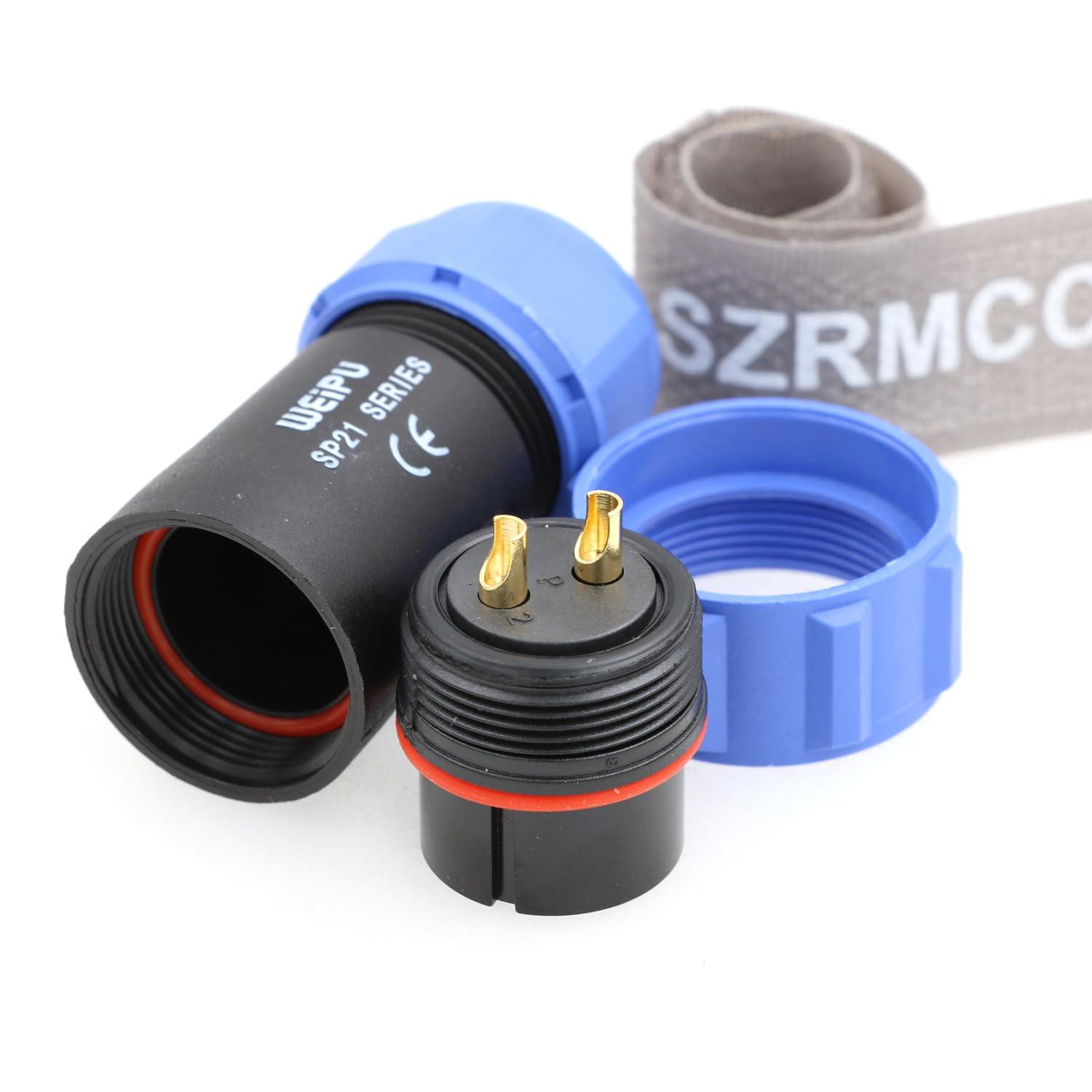 SZRMCC SZRMCC SP21 Connector 2 Pin Male 12V 30A Circular Aviation Connector Plug IP68 Waterproof Industrial for BLUETTI AC200MAX Solar Power Station (Straight Male)