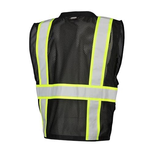 ML Kishigo Kishigo Black Enhanced Visibility Unisex Vest B100, Multi Pocket Mesh Hi-Vis Vest, Ultra-Cool Polyester Material, 6 Pockets, Zipper Front Closure, Construction Work Safety Vest (Black EV, LG-XL)