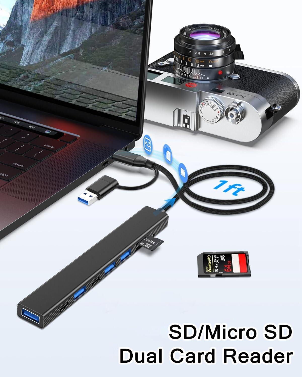 vienon 8 in 1 USB C Hub USB Hub 3.0 with SD Card Reader, VIENON USB Extender with USB 3.0/USB 2.0, USB-C and Memory SD/Micro SD Card Reader, USB C to USB Adapter for Laptop, MacBook, iPad Pro, iMac-Aluminum