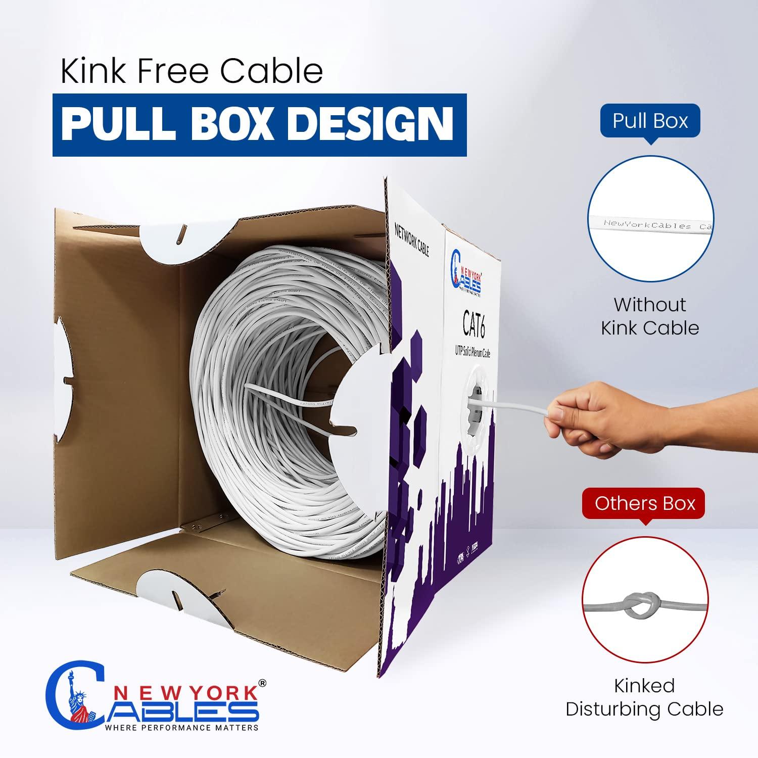 NewYork Cables NewYork Cables | CAT6 Plenum Cable 1000ft (CMP) | UTP, 550MHz, 23AWG, 4Pair UTP 10GB Internet Cable | Quality Tested Bulk Ethernet Cable, for Networking & Gaming (White)