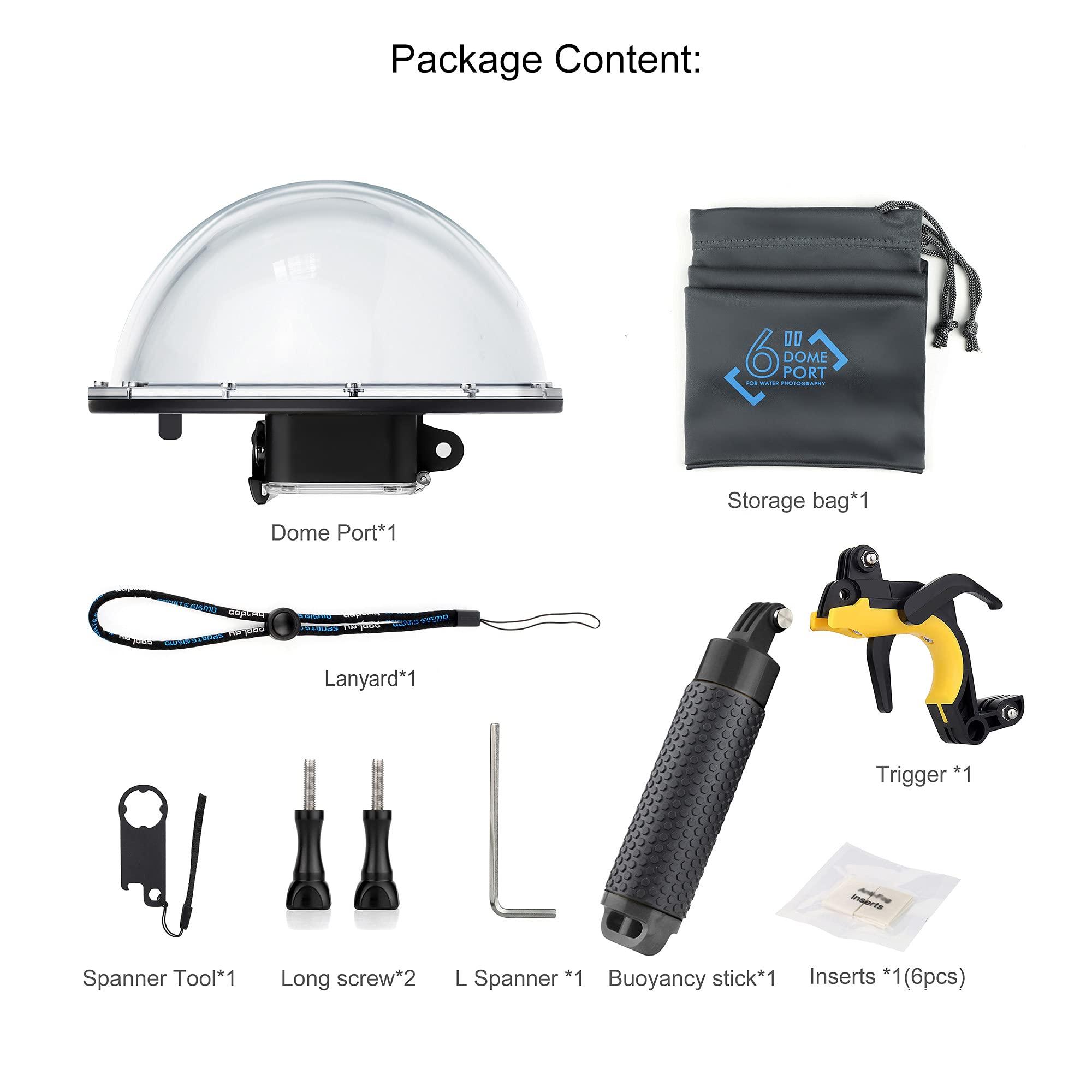 YALLSAME YALLSAME Waterproof Dome Port for GoPro Hero 13 12 11 10 9 Black with Built-in Switchable Filters, Floating Hand Grip, Trigger, Dive Snorkeling Underwater Dome Housing for GoPro 9 10 11 12 13 Black